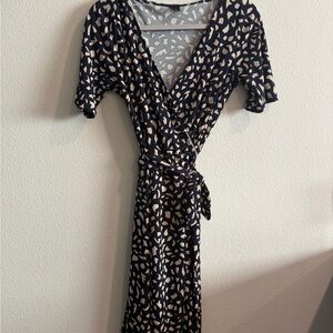 Ann Taylor Navy and Cream Patterned Midi Dress